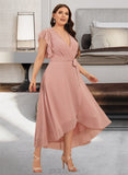 Victoria A-Line V-neck Asymmetrical Chiffon Cocktail Dress With Ruffle UKP0016159