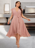 Victoria A-Line V-neck Asymmetrical Chiffon Cocktail Dress With Ruffle UKP0016159