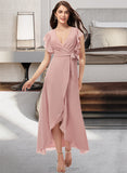 Victoria A-Line V-neck Asymmetrical Chiffon Cocktail Dress With Ruffle UKP0016159