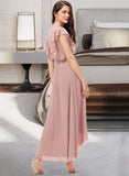 Victoria A-Line V-neck Asymmetrical Chiffon Cocktail Dress With Ruffle UKP0016159