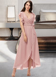 Victoria A-Line V-neck Asymmetrical Chiffon Cocktail Dress With Ruffle UKP0016159