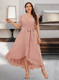 Victoria A-Line V-neck Asymmetrical Chiffon Cocktail Dress With Ruffle UKP0016159