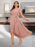 Victoria A-Line V-neck Asymmetrical Chiffon Cocktail Dress With Ruffle UKP0016159