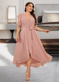 Victoria A-Line V-neck Asymmetrical Chiffon Cocktail Dress With Ruffle UKP0016159