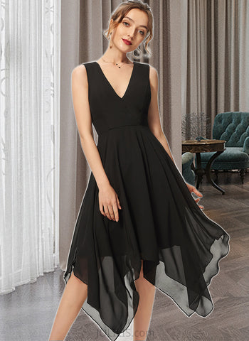 Reese A-line V-Neck Asymmetrical Chiffon Cocktail Dress UKP0016164