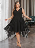 Reese A-line V-Neck Asymmetrical Chiffon Cocktail Dress UKP0016164