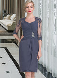 Nadine Sheath/Column Sweetheart Knee-Length Chiffon Cocktail Dress With Ruffle Beading Appliques Lace Sequins UKP0016171