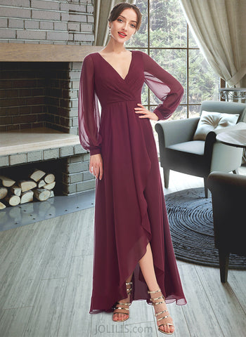 Juliet A-line V-Neck Asymmetrical Chiffon Cocktail Dress With Ruffle UKP0016179