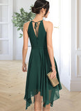 Julie A-Line Scoop Neck Asymmetrical Chiffon Cocktail Dress With Beading UKP0016182