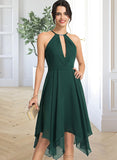 Julie A-Line Scoop Neck Asymmetrical Chiffon Cocktail Dress With Beading UKP0016182