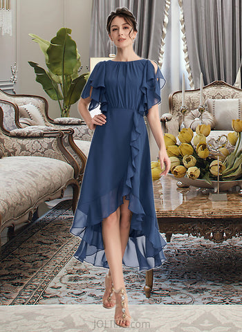 Alisson A-Line Scoop Neck Asymmetrical Chiffon Cocktail Dress With Cascading Ruffles UKP0016183