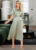 Karla A-Line Tea-Length Satin Cocktail Dress UKP0016186