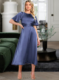 Karla A-Line Tea-Length Satin Cocktail Dress UKP0016186