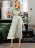 Karla A-Line Tea-Length Satin Cocktail Dress UKP0016186