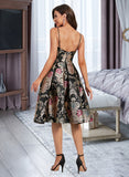 Ruby A-Line V-neck Knee-Length Satin Cocktail Dress With Lace Flower(s) UKP0016192