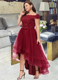 Frances A-Line Off-the-Shoulder Asymmetrical Tulle Lace Cocktail Dress With Lace Beading Bow(s) UKP0016194