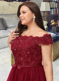 Frances A-Line Off-the-Shoulder Asymmetrical Tulle Lace Cocktail Dress With Lace Beading Bow(s) UKP0016194