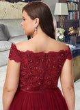 Frances A-Line Off-the-Shoulder Asymmetrical Tulle Lace Cocktail Dress With Lace Beading Bow(s) UKP0016194