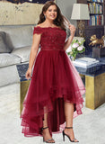 Frances A-Line Off-the-Shoulder Asymmetrical Tulle Lace Cocktail Dress With Lace Beading Bow(s) UKP0016194