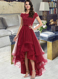 Frances A-Line Off-the-Shoulder Asymmetrical Tulle Lace Cocktail Dress With Lace Beading Bow(s) UKP0016194