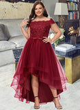 Frances A-Line Off-the-Shoulder Asymmetrical Tulle Lace Cocktail Dress With Lace Beading Bow(s) UKP0016194