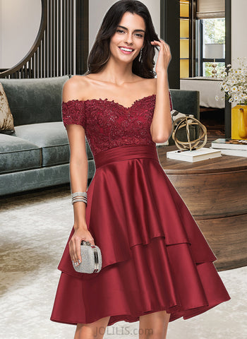 Maud A-Line Off-the-Shoulder Knee-Length Satin Cocktail Dress With Lace Sequins UKP0016196