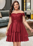 Maud A-Line Off-the-Shoulder Knee-Length Satin Cocktail Dress With Lace Sequins UKP0016196