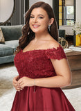 Maud A-Line Off-the-Shoulder Knee-Length Satin Cocktail Dress With Lace Sequins UKP0016196