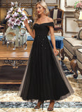 Jaden A-Line Off-the-Shoulder Ankle-Length Chiffon Tulle Cocktail Dress With Beading Sequins UKP0016205