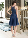 Ainsley A-Line Scoop Neck Knee-Length Chiffon Lace Cocktail Dress With Lace Beading UKP0016217