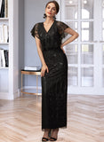 Alyssa Sheath/Column V-neck Ankle-Length Chiffon Lace Cocktail Dress With Sequins UKP0016223