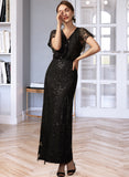 Alyssa Sheath/Column V-neck Ankle-Length Chiffon Lace Cocktail Dress With Sequins UKP0016223