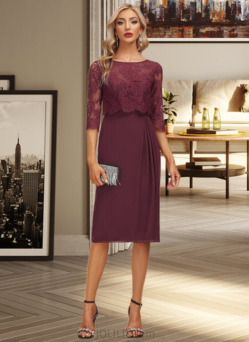 Robin Sheath/Column Scoop Neck Knee-Length Chiffon Lace Cocktail Dress With Ruffle UKP0016224