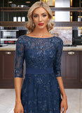 Kendall A-Line Scoop Neck Tea-Length Chiffon Lace Cocktail Dress With Sequins UKP0016232