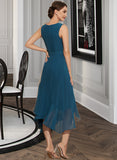 Emilee A-Line Scoop Neck Asymmetrical Chiffon Cocktail Dress With Beading Cascading Ruffles UKP0016237