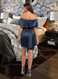 Gwendolyn Sheath/Column Off-the-Shoulder Asymmetrical Satin Cocktail Dress With Pleated UKP0016241