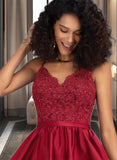 Jaslyn A-Line V-neck Short/Mini Satin Lace Cocktail Dress With Lace Beading UKP0016244