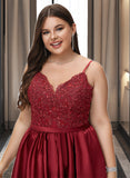 Jaslyn A-Line V-neck Short/Mini Satin Lace Cocktail Dress With Lace Beading UKP0016244