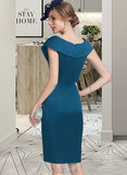 Aspen Sheath/Column V-neck Knee-Length Satin Cocktail Dress With Ruffle Beading UKP0016245