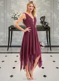 Jane A-Line V-neck Ankle-Length Chiffon Lace Cocktail Dress UKP0016254