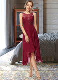 Danica A-Line Scoop Neck Asymmetrical Chiffon Lace Cocktail Dress With Sequins Cascading Ruffles UKP0016257