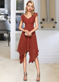 Hailey A-Line V-neck Asymmetrical Chiffon Cocktail Dress With Cascading Ruffles UKP0016258