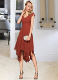 Hailey A-Line V-neck Asymmetrical Chiffon Cocktail Dress With Cascading Ruffles UKP0016258