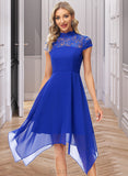 Jayleen A-Line High Neck Tea-Length Chiffon Cocktail Dress With Lace UKP0016259