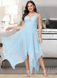 Tamara A-line V-Neck Asymmetrical Chiffon Cocktail Dress With Ruffle UKP0016266