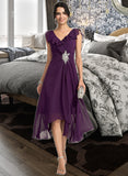 Susanna A-line V-Neck Asymmetrical Chiffon Cocktail Dress With Beading UKP0016268