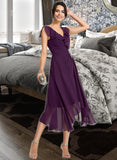 Susanna A-line V-Neck Asymmetrical Chiffon Cocktail Dress With Beading UKP0016268