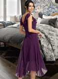 Susanna A-line V-Neck Asymmetrical Chiffon Cocktail Dress With Beading UKP0016268