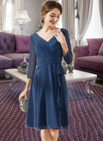 Judy A-line V-Neck Knee-Length Chiffon Cocktail Dress With Cascading Ruffles UKP0016270