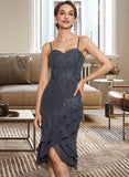 Joslyn Sheath/Column Sweetheart Asymmetrical Chiffon Lace Cocktail Dress With Sequins Cascading Ruffles UKP0016271